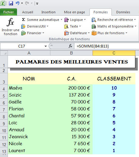 la fonction somme avec excel 2010 (Laurent Delaporte 06 08 23 19 61)